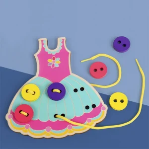 1Set Children's Montessori Learn Basic Life Skills Teaching Aid Skirt Clothes Threading Button Sewing Board Game Educational Toy