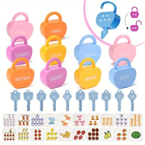 10 Set  Apple Locks Keys Cards Matching Toys Kids Educational Learning Matching Counting Homeschool Math Toy for 3+ Child