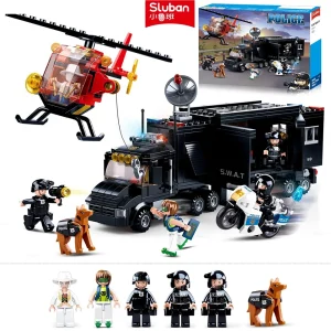 540PCS Special Command Vehicle Building Blocks City Police Car Motorcycle Helicopter Model Bricks Kids Educational DIY Toy